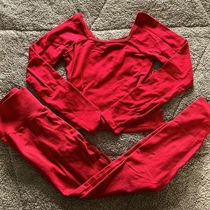 Red Fabletics workout set